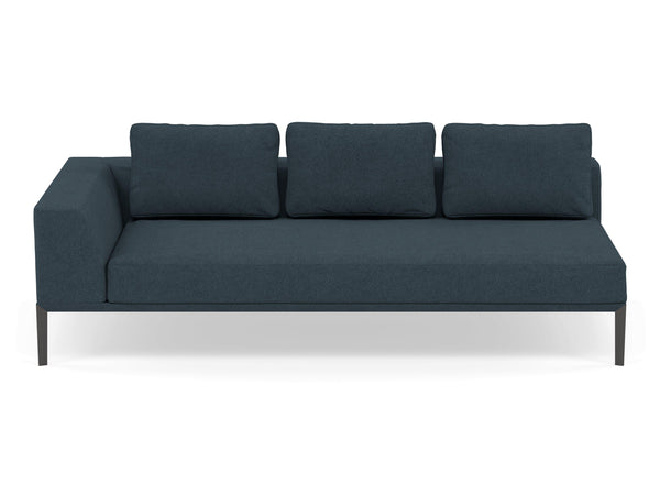 Modern 3 Seater Chaise Lounge Style Sofa with Right Armrest in Denim Blue Fabric-Wenge Oak-Distinct Designs (London) Ltd