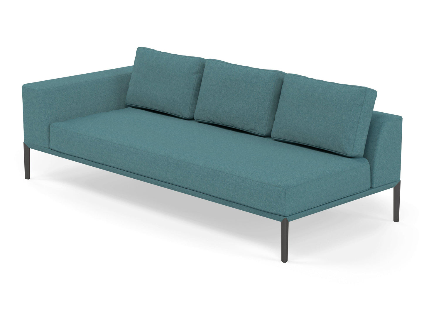 Modern 3 Seater Chaise Lounge Style Sofa with Right Armrest in Teal Blue Fabric-Distinct Designs (London) Ltd