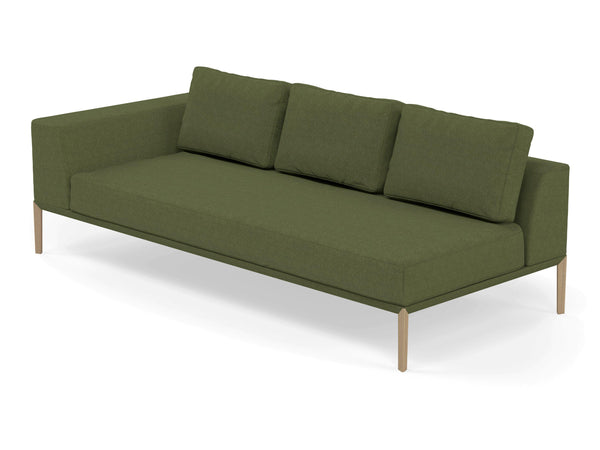Modern 3 Seater Chaise Lounge Style Sofa with Right Armrest in Seaweed Green Fabric-Distinct Designs (London) Ltd