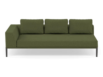 Modern 3 Seater Chaise Lounge Style Sofa with Right Armrest in Seaweed Green Fabric-Wenge Oak-Distinct Designs (London) Ltd