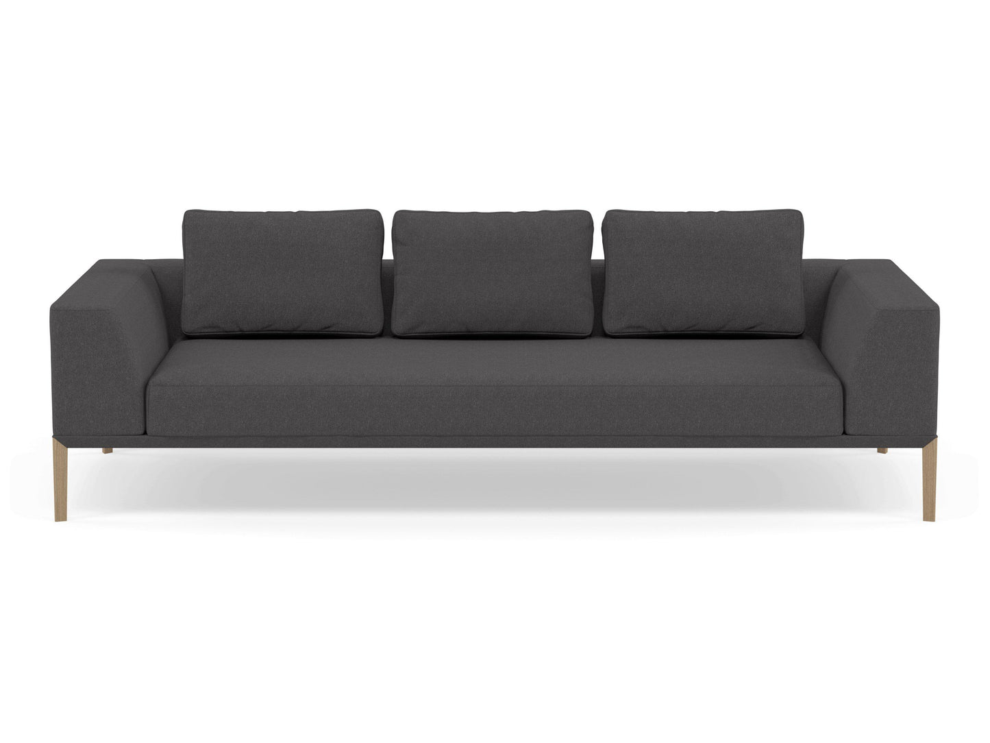 Modern 3 Seater Sofa with 2 Armrests in Slate Grey Fabric-Natural Oak-Distinct Designs (London) Ltd