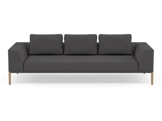 Modern 3 Seater Sofa with 2 Armrests in Slate Grey Fabric-Natural Oak-Distinct Designs (London) Ltd