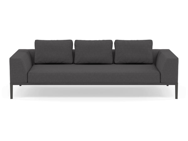 Modern 3 Seater Sofa with 2 Armrests in Slate Grey Fabric-Wenge Oak-Distinct Designs (London) Ltd