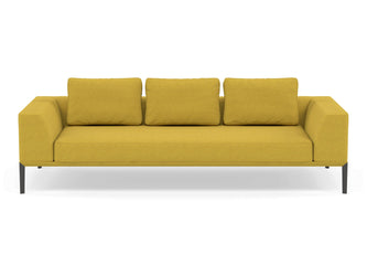Modern 3 Seater Sofa with 2 Armrests in Vibrant Mustard Fabric-Wenge Oak-Distinct Designs (London) Ltd