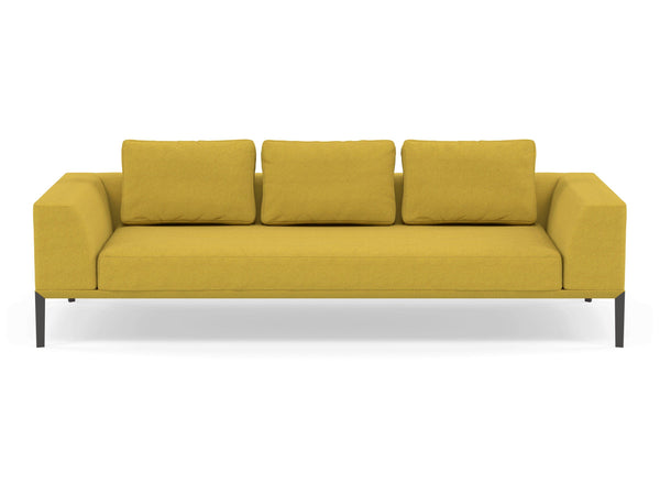 Modern 3 Seater Sofa with 2 Armrests in Vibrant Mustard Fabric-Wenge Oak-Distinct Designs (London) Ltd