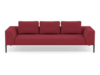 Modern 3 Seater Sofa with 2 Armrests in Rasberry Red Fabric-Wenge Oak-Distinct Designs (London) Ltd