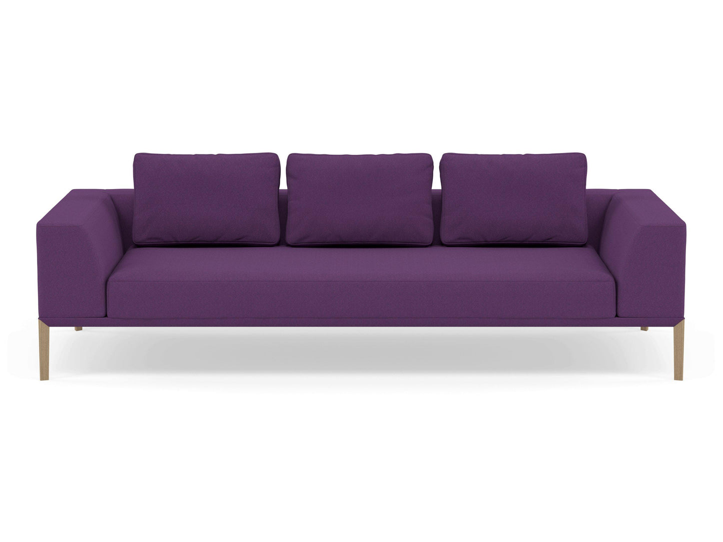 Modern 3 Seater Sofa with Armrests in Deep Purple Fabric for lounge, hotel, bar, restaurant-Natural Oak-Distinct Designs (London) Ltd