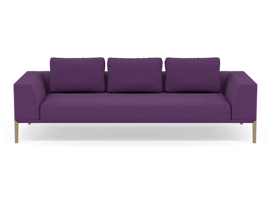 Modern 3 Seater Sofa with Armrests in Deep Purple Fabric for lounge, hotel, bar, restaurant-Natural Oak-Distinct Designs (London) Ltd