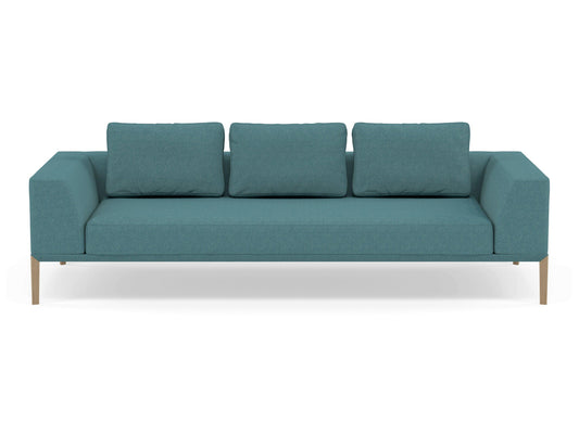 Modern 3 Seater Sofa with 2 Armrests in Teal Blue Fabric-Natural Oak-Distinct Designs (London) Ltd