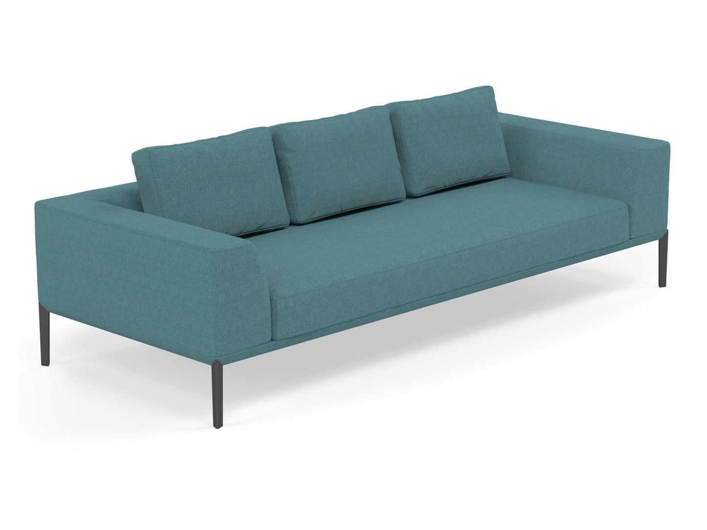 Modern 3 Seater Sofa with 2 Armrests in Teal Blue Fabric-Distinct Designs (London) Ltd