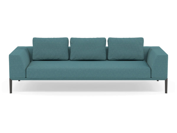 Modern 3 Seater Sofa with 2 Armrests in Teal Blue Fabric-Wenge Oak-Distinct Designs (London) Ltd