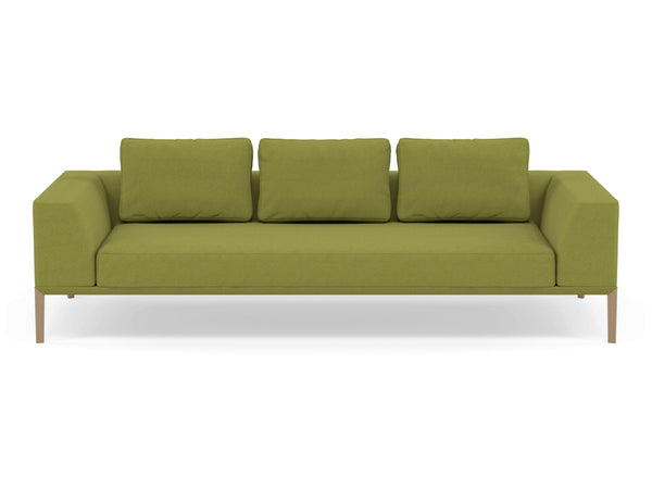Modern 3 Seater Sofa with 2 Armrests in Lime Green Fabric-Natural Oak-Distinct Designs (London) Ltd