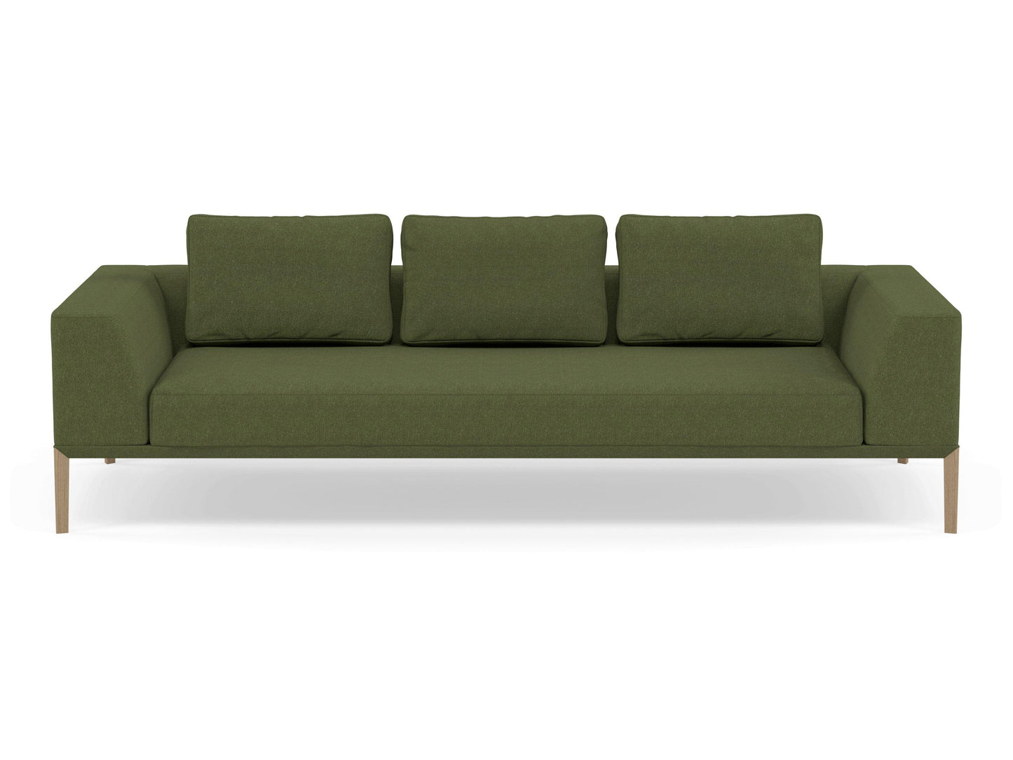 Modern 3 Seater Sofa with 2 Armrests in Seaweed Green Fabric-Natural Oak-Distinct Designs (London) Ltd