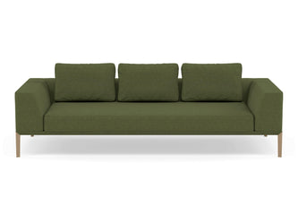 Modern 3 Seater Sofa with 2 Armrests in Seaweed Green Fabric-Natural Oak-Distinct Designs (London) Ltd