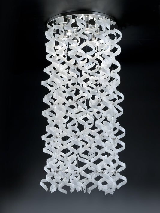 Abstract Glass Ribbon Ceiling Light Pendant 110cm Long Cylinder Cluster 50cm diameter 4 top lamps-Chrome-White-Distinct Designs (London) Ltd