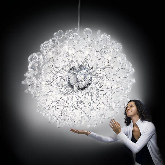 Abstract Glass Ribbon Pendant Light Hanging Globe Ceiling Lamp Fixture 80cm diameter-Gold-Clear-Distinct Designs (London) Ltd
