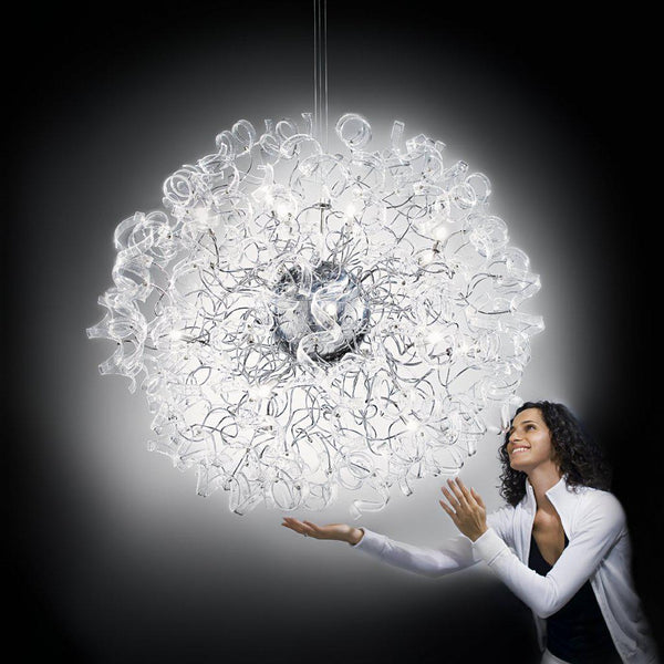 Abstract Glass Ribbon Pendant Light Hanging Globe Ceiling Lamp Fixture 80cm diameter-Chrome-Clear-Distinct Designs (London) Ltd