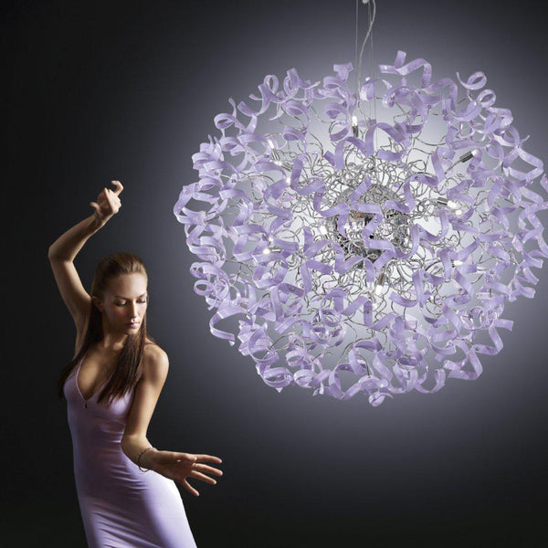 Abstract Glass Ribbon Pendant Light Hanging Globe Ceiling Lamp Fixture 80cm diameter-Gold-Lilac-Distinct Designs (London) Ltd