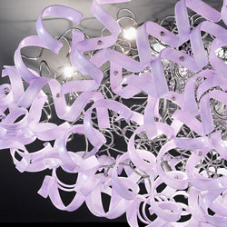 Abstract Glass Ribbon Ceiling Light Pendant 110cm Long Cylinder Cluster 50cm diameter 4 top lamps-Chrome-Lilac-Distinct Designs (London) Ltd