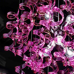 Abstract Glass Ribbon Ceiling Light Pendant 110cm Long Cylinder Cluster 50cm diameter 4 top lamps-Chrome-Magenta-Distinct Designs (London) Ltd