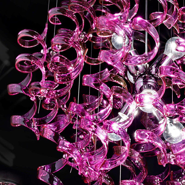 Abstract Glass Ribbon Ceiling Pendant Light 70cm Long 50cm diameter Cylinder with 4 top lamps-Gold-Magenta-Distinct Designs (London) Ltd
