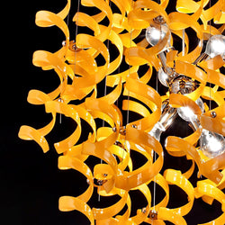 Abstract Glass Ribbon Ceiling Light Pendant 200cm Long Cylinder Cluster 50cm diameter 4 top lamps-Chrome-Orange-Distinct Designs (London) Ltd