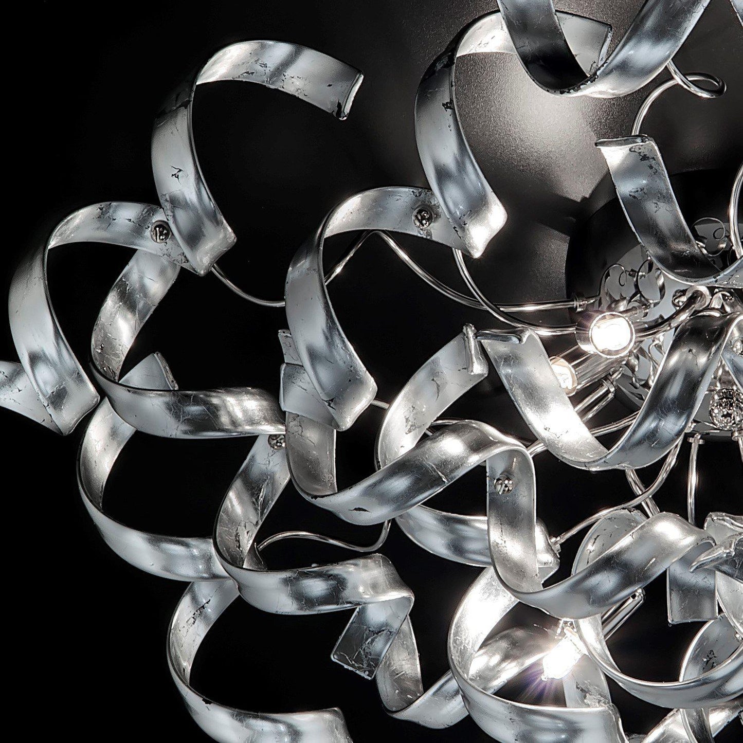 Abstract Glass Ribbon Ceiling Light Pendant 110cm Long Cylinder Cluster 50cm diameter 4 top lamps-Chrome-Silver-Distinct Designs (London) Ltd