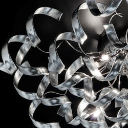 Abstract Glass Ribbon Floor Standing Light Globe Ball with 9 Lamps 60cm diameter-Chrome-Silver-Distinct Designs (London) Ltd