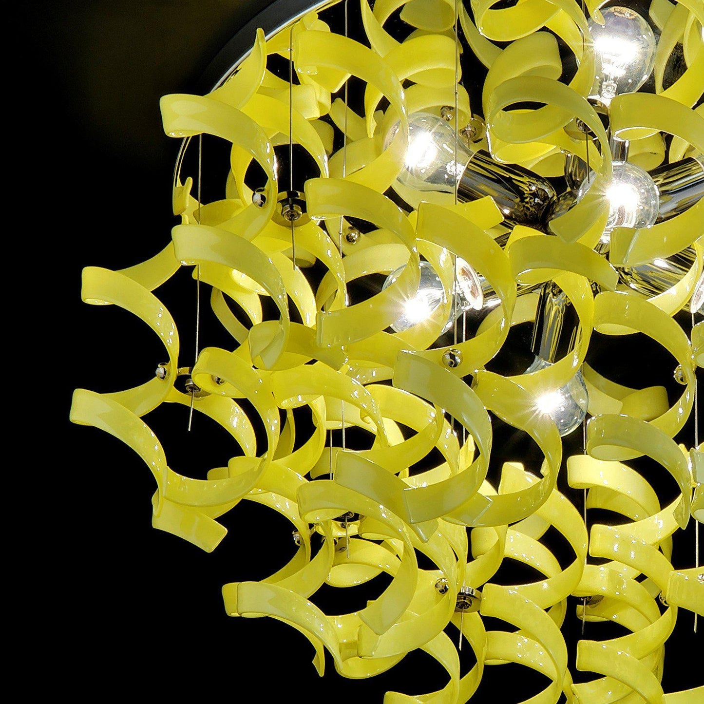 Abstract Glass Ribbon Ceiling Pendant Light 70cm Long 50cm diameter Cylinder with 4 top lamps-Gold-Tuscany Yellow-Distinct Designs (London) Ltd