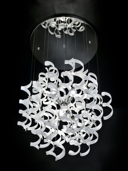 Abstract Glass Ribbons Ceiling Pendant Light 70cm diameter Circular Globe shape with 6 centre Lamps-Gold-White-Distinct Designs (London) Ltd