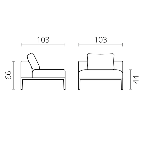 Modern Armchair 1 Seater Sofa without armrests in Slate Grey Fabric-Distinct Designs (London) Ltd