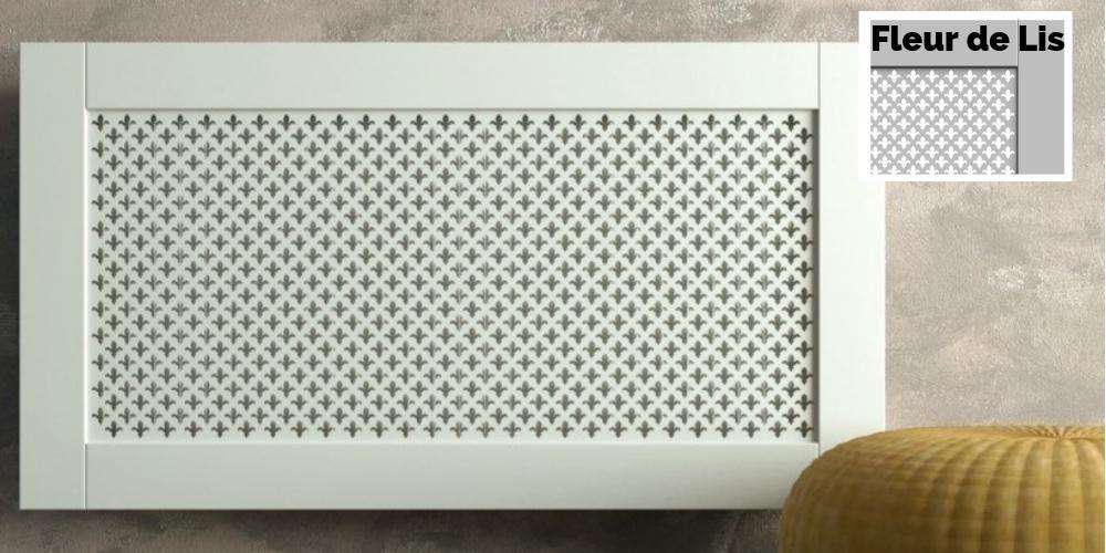 Traditional White Radiator Heater Covers with Classic Fleur de Lis decorative grille frame inset-70x90cm-Distinct Designs (London) Ltd