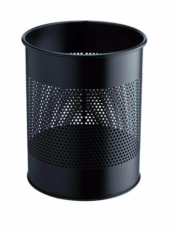 Classic Round Metal Waste Paper Basket 15L with 165mm Decorative Perforation in the middle-Black-Distinct Designs (London) Ltd