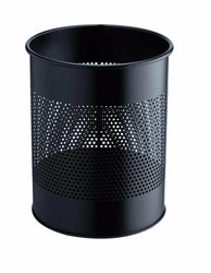 Classic Round Metal Waste Paper Basket 15L with 165mm Decorative Perforation in the middle-Black-Distinct Designs (London) Ltd