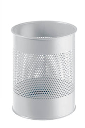Classic Round Metal Waste Paper Basket 15L with 165mm Decorative Perforation in the middle-Grey-Distinct Designs (London) Ltd