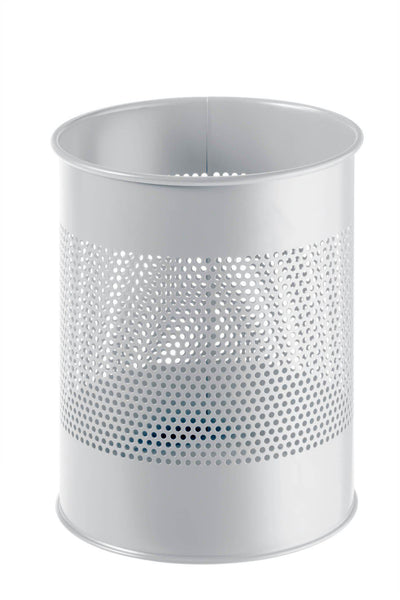 Classic Round Metal Waste Paper Basket 15L with 165mm Decorative Perforation in the middle-Grey-Distinct Designs (London) Ltd