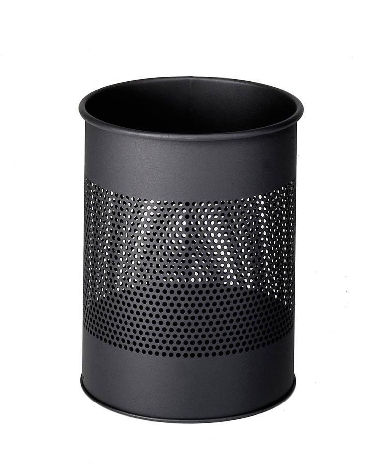 Classic Round Metal Waste Paper Basket 15L with 165mm Decorative Perforation in the middle-Slate Grey-Distinct Designs (London) Ltd