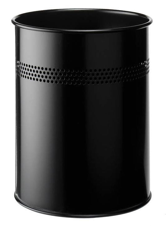 Classic Round Metal Waste Paper Basket 15L with 30mm Decorative Perforation at the top-Black-Distinct Designs (London) Ltd