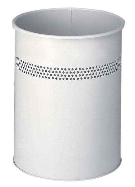 Classic Round Metal Waste Paper Basket 15L with 30mm Decorative Perforation at the top-Grey-Distinct Designs (London) Ltd