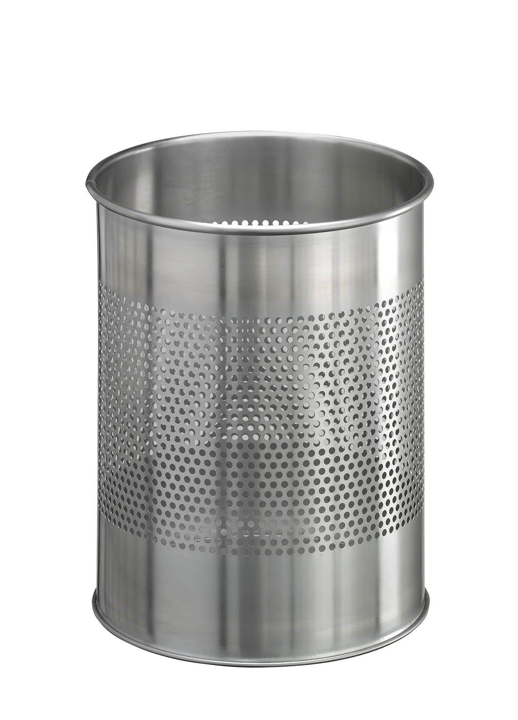 Classic Round Stainless Steel Waste Paper Basket 15L with 165mm Decorative Perforation in the middle-Silver-Distinct Designs (London) Ltd