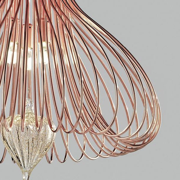 Contemporary Metal Pendant Ceiling Light Vortex Design Crafted with Wire 60cm diameter with 6 Lamps-Copper-Distinct Designs (London) Ltd