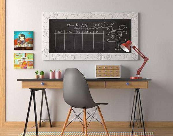 Kids Magnetic Blackboard chalkboard with CLOUDS frame design for Children’s Bedroom Playroom-70x100cm-FloralWhite-Distinct Designs (London) Ltd