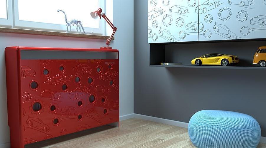 Distinct Kids Bespoke Radiator Cabinet Cover CARS for Children's Bedroom Nursery Playroom-88x90CM-Berry Red-Distinct Designs (London) Ltd