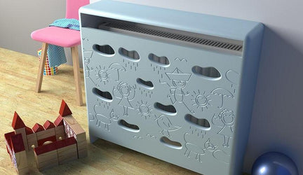 Distinct Kids Bespoke Radiator Cabinet Cover CLOUDS for Children's Bedroom Nursery Playroom-88x90CM-Sea Spray Blue-Distinct Designs (London) Ltd