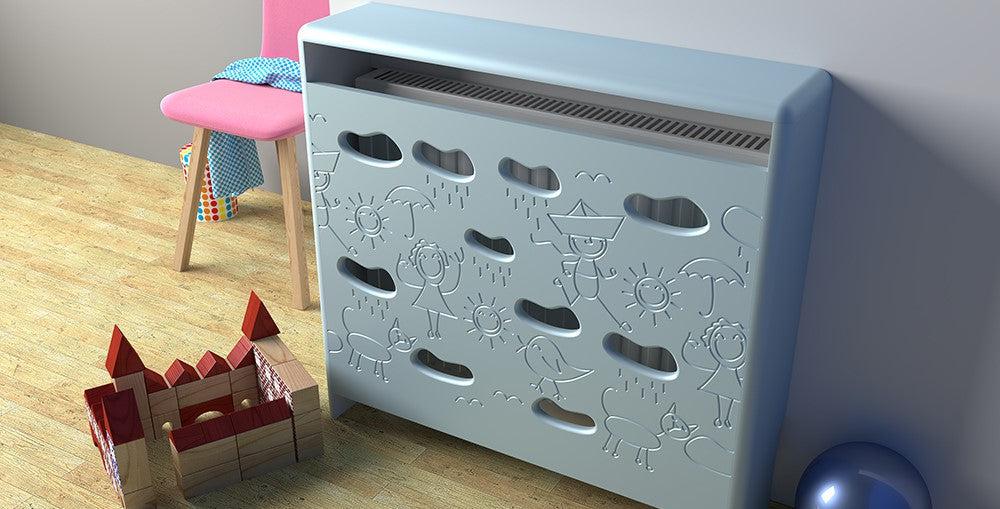 Children Design Radiator Cabinet Heater Cover with Trendy BALLOONS for Kids Bedroom Playroom Nursery-Blue-88x90cm-Distinct Designs (London) Ltd