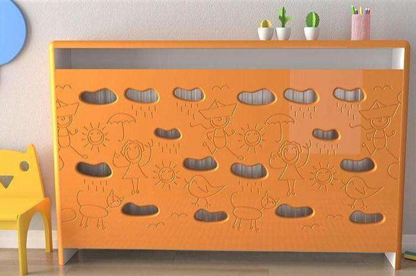 Children Radiator Cabinet Cover with Funky CLOUDS design for Kids Bedroom Nursery Playroom-Tuscany Yellow-88x90cm-Distinct Designs (London) Ltd