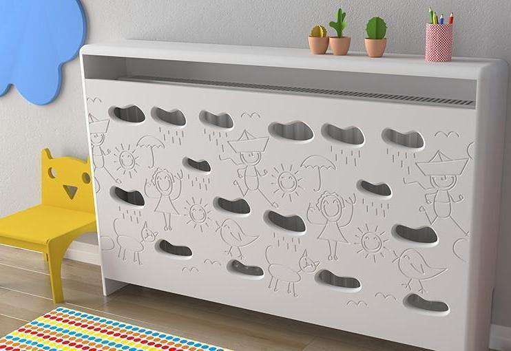 Children Radiator Cabinet Cover with Funky CLOUDS design for Kids Bedroom Nursery Playroom-White-88x90cm-Distinct Designs (London) Ltd
