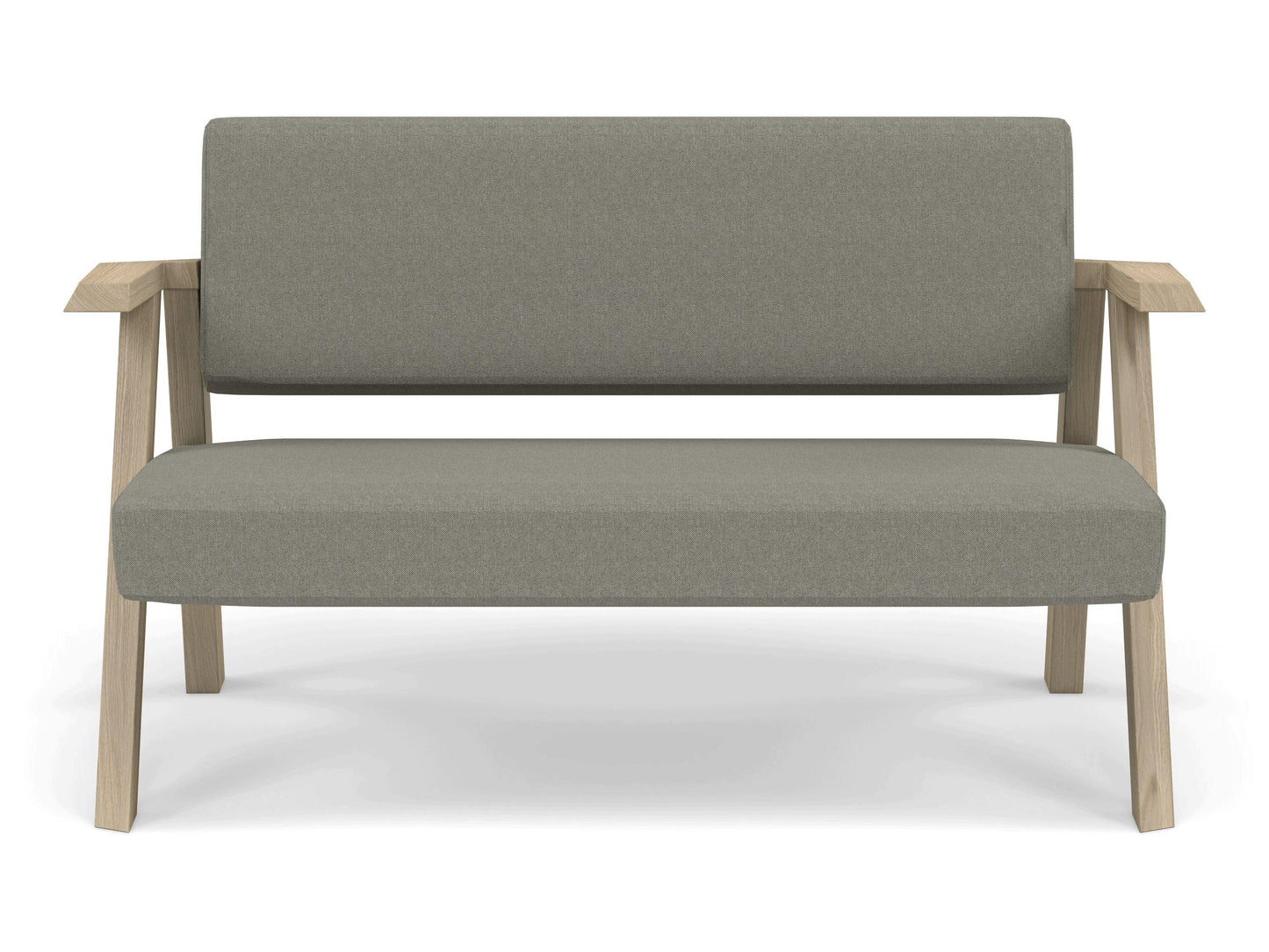 Classic Mid-century Design 2 Seater Sofa Armchair in Silver Grey Fabric-Natural Oak-Distinct Designs (London) Ltd