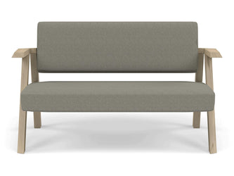 Classic Mid-century Design 2 Seater Sofa Armchair in Silver Grey Fabric-Natural Oak-Distinct Designs (London) Ltd