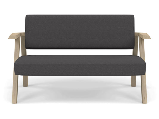 Classic Mid-century Design 2 Seater Sofa Armchair in Slate Grey Fabric-Natural Oak-Distinct Designs (London) Ltd
